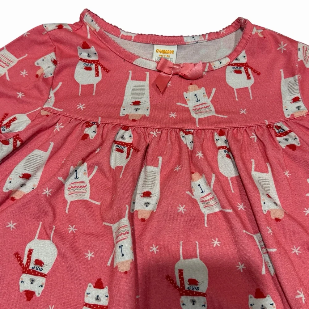 Gymboree Girls Pink Midi Length Nightgown White All Over Bear Print Size 7/8 GUC